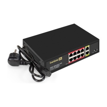 Коммутатор управляемый L2 ExeGate EDGS-2182D.8PoE-120W (10-портовый гигабитный UTP 10/100/1000 Base-T: 8 портов IEEE 802.3af/at (PoE+), мощность PoE: 30W, суммарно 120W, 2 порта RJ45 uplink, металлический корпус, настольный/настенный) (EX301542RUS&