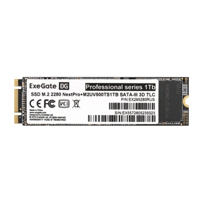Накопитель SSD M.2 2280 SATA 1TB 3D QLC ExeGate NextPro+ M2UV500QC1TB (SATA-III, 22x80mm, 3D QLC) EX303577RUS