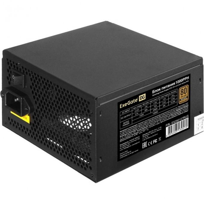 Блок питания 1000W EXEGATE 80 PLUS® Bronze 1000PPH-OEM ATX, APFC, КПД 89% EX292168RUS