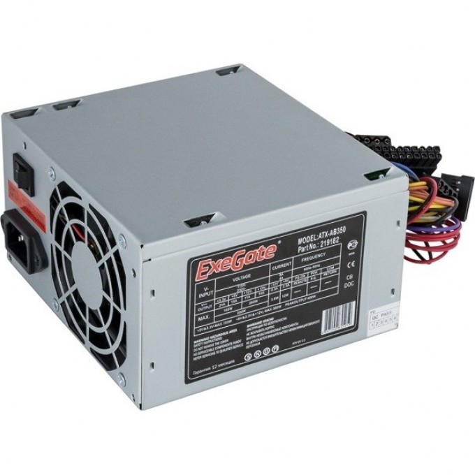 Блок питания 350W EXEGATE AB350 ATX, SC, 8cm fan, 4pin, 3xSATA кабель 220V с защитой от выдергивания EX278027RUS