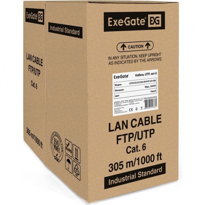 Кабель EXEGATEUTP4-C6-CU-S23-IN-PVC-GY-305 UTP EX281813RUS