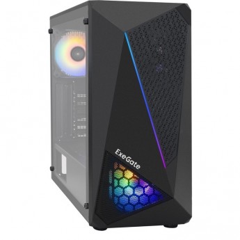 Корпус Miditower EXEGATE EVO-8225 ATX, без БП, 2*USB+1*USB3.0, черный с RGB подсветкой